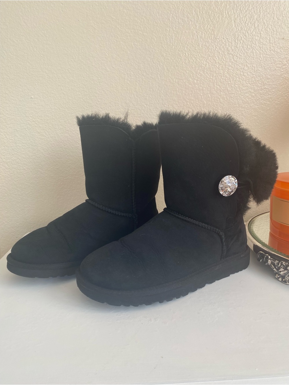 Black Uggs “Bling It On” Button Short Winter Boots size 6
